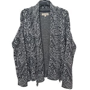 Lucky Brand Shawl Collar Western Boho Open Front Cardigan Small Gray Multi NWT